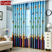 Cortina de janela dos desenhos animados criança lápis impresso cortinas sheer voile cortinas tela da janela para crianças quarto cortinas tule 2024 - compre barato