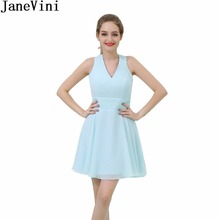 JaneVini Simple Light Blue Girls Bridesmaid Dress Short Mini Chiffon Wedding Party Dresses For Women Cross Back Pleat Prom Gowns 2024 - buy cheap