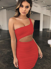 2019 Summer Dress Women Fashion Mini Solid Casual Sleeveless Hollow Out Sexy One-Shoulder Sheath Dress Women Dresses Vestidos 2024 - buy cheap