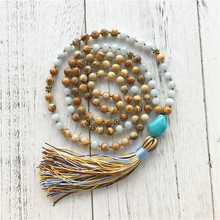 108 Knotted Mala Necklace Meditation Beads Buddhist Prayer Beads Picture Jaspers Tassel Necklace For Calming Balance Strength 2024 - buy cheap