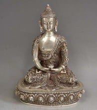 Estatua china de plata de ley de 8,9 ", estatua tibetana de Buda, Shakyamuni y Bol 2024 - compra barato
