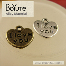 BoYuTe-colgante de aleación de Zinc con forma de corazón, suministros para joyería, componentes para collar Diy, 2 colores, 11x11MM, 100 unids/lote 2024 - compra barato