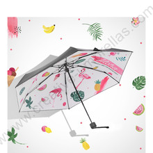 Five fold pongee 5 times black coating anti-uv >50+flamingo pocket umbrella alloy fiberglass superlight compact bird parasol 2024 - buy cheap