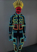 Fantasia de led/traje de robô leve/roupa com fio el/neon/luminoso/traje de luz robô kroman luminoso, noite e festas 2024 - compre barato