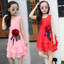 Kids summer flower chiffon girl casual dress sleeveless solid party dress baby girl clothes for 3-12 years children clothing 2024 - buy cheap