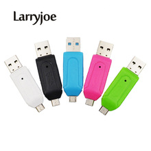 Larryjoe-leitor de cartão 2 em 1, universal usb otg, leitor de cartão tf/sd, extensão do telefone, adaptador otg micro usb 2024 - compre barato