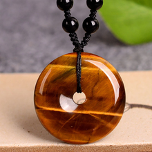 Wholesale Yellow Tiger Eye Natural Stone Pendant Safety button Pendant Necklace Lucky Transport Women Men Simple Fashion Jewelry 2024 - buy cheap