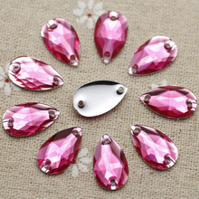 100pcs 10.5*18mm  Sew on Rhinestones Pink Waterdrop Resin Flatback Droplet Sewing beads 2 holes For Dress Garment 2024 - buy cheap
