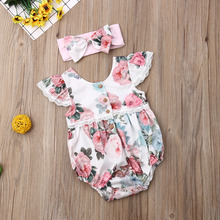 Ropa de flores para bebés recién nacidos, Pelele de manga con volantes, mono con adornos de encaje, conjunto de Jersey de una pieza de 0-24 meses 2024 - compra barato