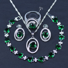 Conjunto de pulsera y pendientes para mujer, conjunto de joyería de Color plateado, cristal blanco, circonita cúbica verde, estilo ruso 2024 - compra barato