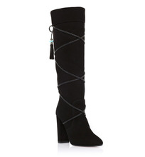 Designer Lace Up Bead Women Boots Winter Black Suede Leather Knee High Boot 2024 - buy cheap