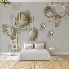 beibehang Custom wallpaper mural 3D three-dimensional gold embossed rose flower bird wall papers home decor papel de parede 3d 2024 - buy cheap