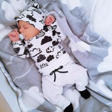Conjunto de ropa para bebé recién nacido, Tops de manga larga de algodón con estampado de letras, sombrero de Color liso, ropa infantil de otoño 2024 - compra barato