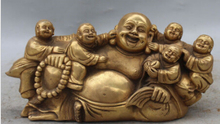 RHS0170  10"Marked Chinese Bronze Brass Five Kids kId Happy Laugh Buddha Hold Bead Statue 2024 - buy cheap