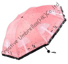 Imitation paradise ,three fold, lacing fringe,hand open,windproof,bag parasol,UV protecting,black coating,lovers parasols 2024 - buy cheap