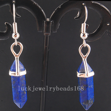 Free Shipping Women Fashion Jewelry Natural Lapis Lazuli Hexagonal Reiki Chakra Earrings Pair C4154 2024 - buy cheap