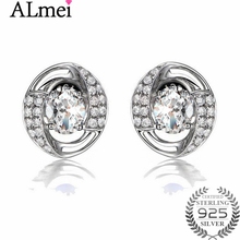 Pendientes de circonia cúbica Almei blanco AAA + para regalo de cumpleaños de mujer, joyería de plata de ley 925 de lujo con caja de regalo 40% LR007 2024 - compra barato