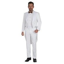 Tailcoat Groomsmen Peak Satin Lapel Groom Tuxedos White Men Suits Wedding Best Man (Jacket+Pants+Tie+Hankerchief) B866 2024 - buy cheap