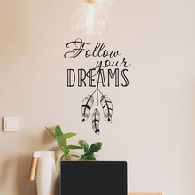 Follow Your Dreams Wall Decal Home Decor Motivational Quote Wall Sticker Vinyl Art Feather Decals for Bedroom Kids Room D315 2024 - buy cheap
