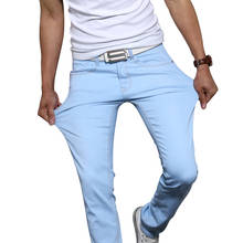 2018 новые конфеты Цвета узкие джинсовые штаны для Для мужчин эластичный стрейч пять карманов классической моды Slim Fit Джинсы для женщин Мотобрюки Размер 28 -38 2024 - купить недорого