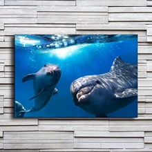 Pintura em tela para sala de estar, arte de parede, 1 peça, subaquática, estampas de golfinhos, imagens de animais marinhos, quadro de decoração de casa 2024 - compre barato