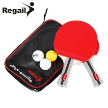 Poplar Wood Table Tennis Ping Pong Racket Two Shake-hand Grip Bat Paddle Pimples-in Three Balls Racket Pouch REGAIL 8020 2024 - buy cheap