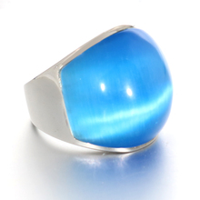 Anillos de ópalo grandes de acero inoxidable para hombre y mujer, joyería de boda de alta calidad, color plateado, con piedra de ojo de gato, azul 2024 - compra barato