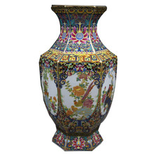 Qing Qianlong Эмаль Красочные цветы и птицы Шестигранная ваза антикварное украшение для дома фарфоровое украшение антикварная коллекция 2024 - купить недорого