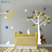 Personalizado cor árvore adesivo de parede com cinco tipos de animais decoração para casa para crianças quarto do bebê berçário decalques removíveis yt640 2024 - compre barato