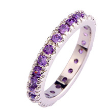 Factory direct Wholesale Purple CZ Silver Ring Size 6 7 8 9 10 11 12 13 handmade Round Gems plated Jewelry women 2024 - buy cheap