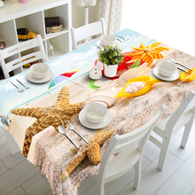 Toalha de mesa 3d personalizável retangular e redondo, toalha de mesa concha de estrela da praia à prova de poeira e lavável 2024 - compre barato