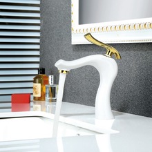 Grifos de latón para lavabo de baño, mezclador de agua fría y caliente, de un solo Mango, color dorado y blanco, W3034 2024 - compra barato