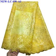 Yellow Beaded Organza Lace Fabric Fashion African Lace Fabric Tulle African French Lace Fabric High Quality with sequins VCX00 2024 - buy cheap
