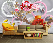 Beibehang personalizado papel de parede 3d tridimensional círculo peônia tv fundo paredes sala de estar quarto decorativo papel de parede 3d 2024 - compre barato