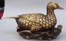 RHS0204  23" Chinese Fengshui Pure Bronze Animal quack-quack Lotus Duck Statue 2024 - buy cheap