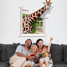 [Fundecor] diy home decor new false window giraffe 3d wall stickers pvc creative decals for living room home decoration 2024 - buy cheap