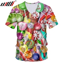Camiseta masculina de manga curta ujwi, camiseta de casal com estampa 3d colorida e pirulito, melhor venda 2024 - compre barato
