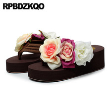 Slides Flower Slippers Chinese Wide Fit Shoes Ladies Wedge Platform Sandals Flip Flop Women Beach Big Size Plus Flatforms Brown 2024 - buy cheap