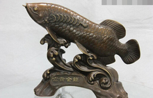 fast shipping USPS to USA S3602 Chinese Pure Copper Bronze Home Feng Shui Wealth Gold Dragon Fish Koi Art Statue 2024 - buy cheap