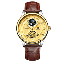 Tevise-Reloj de pulsera de cuero para hombre, accesorio masculino de pulsera resistente al agua con mecanismo automático de fase lunar, luminoso, informal 2024 - compra barato