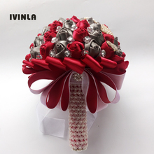 1pc/lot Grey and Red Wedding Bouquets Hand made Flower Rhinestone Bridesmaid Crystal Bridal Wedding Bouquet for wedding 2024 - buy cheap