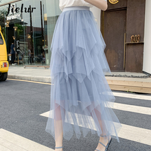 Jielur Irregular Mesh Cake Tulle Skirts Women Cascading Ruffles Ladies Skirt High Street Leisure 6 Colors Jupe Femme 2020 Summer 2024 - buy cheap