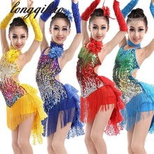 New girl sequins tassel Latin dance modern dance skirt competition performance costumes 2024 - buy cheap