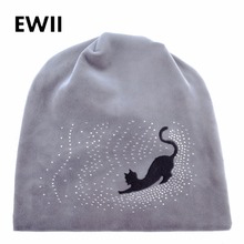 Ladies knitted cap bonnet skullies beanies for women cat hat winter beanie caps women rhinestone hats casquette femme 2024 - buy cheap