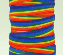 Q&N ribbon wholesale/OEM 5/8inch 141114003 Rainbow Style printed folded over elastic FOE 50yds/roll free shipping 2024 - buy cheap