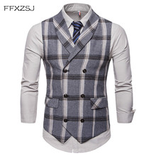 FFXZSJ New Classic Plaid Suit Vest Men Slim Fit Double Breasted Vest Waistcoat Mens Business Wedding Tuxedo Vest Gilet Homme 2024 - buy cheap