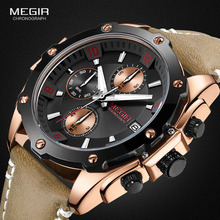 Мужские наручные часы Megir, кварцевые наручные часы с кожаным ремешком, водонепроницаемые, новинка 2019 2024 - купить недорого
