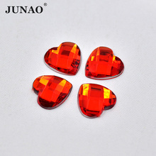 JUNAO 100pcs 16mm Coração Vermelho Não Hot-Fix Strass Applique Pedras de Cristal Acrílico Cola FlatBack Em Strass pedras preciosas Para Roupas DIY 2024 - compre barato