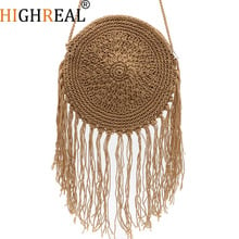 HIGHREAL Round Straw Bag Women Tassel Crossbody Bag Summer Woven Messenger Bags Lady Handmade Woven Rattan Handbag Bolsos Mujor 2024 - buy cheap