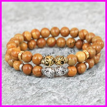 1pcs 2017 new fashion 8mm beads bracelet gold/silver color skull head natural  picture  stone beads men's bracelet 2024 - buy cheap